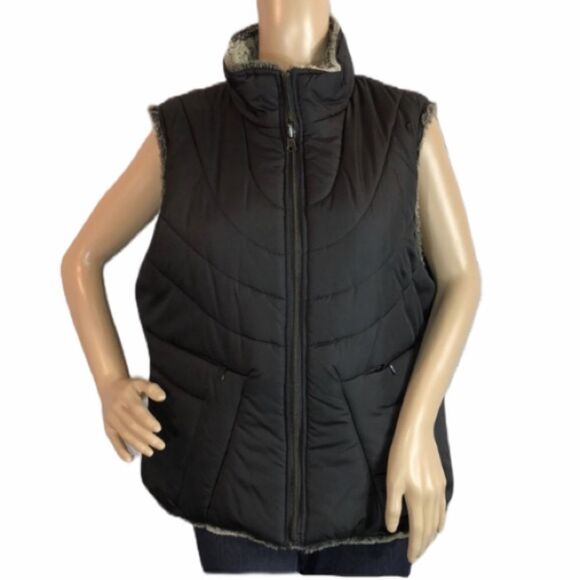 ZLC Collections Black Reversible Puffer Vest Faux Fur Large L - Picture 1 of 8